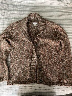 Christopher & Banks Multicolor Marled Brown Shawl Collar Cardigan